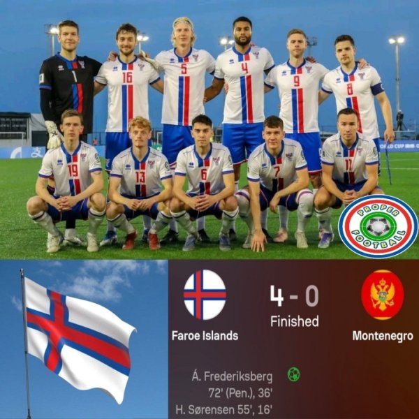 Thứ 136 trên thế giới đánh bại thứ 80! Quần đảo Faroe hạ gục Montenegro 4-0, thắng 3/6 trận ở vòng l