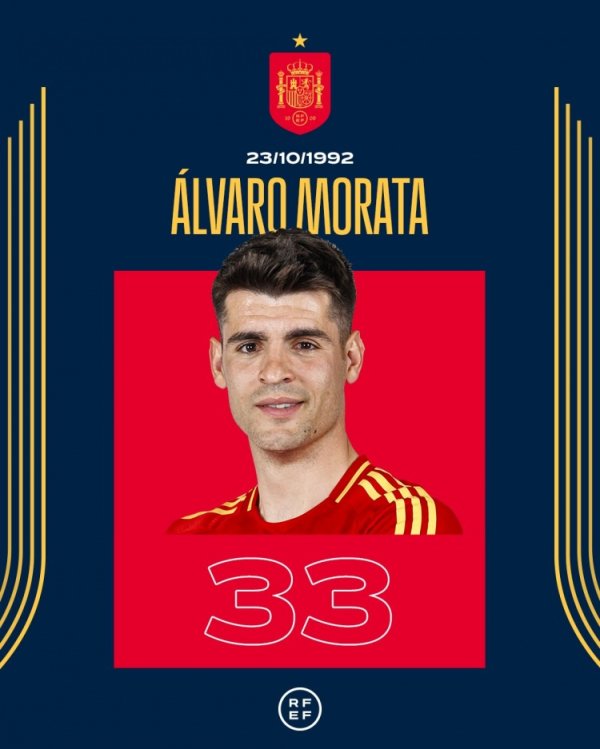 Đội tuyển Tây Ban Nha chúc Morata sinh nhật lần thứ 33 vui vẻ. Cầu thủ này đã chơi 87 trận cho đội t